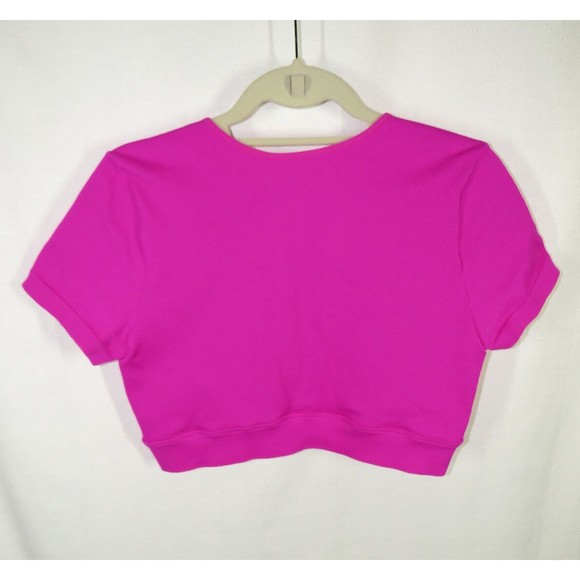 Wild Fable Women's Fuchsia Ribbed Deep V Neck Cropped Fitted Top Size XXL - Picture 6 of 9
